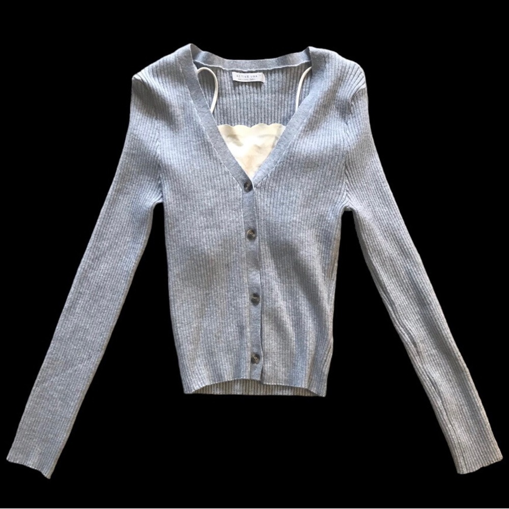 Grey Cardigan With Scallop Bralette XS